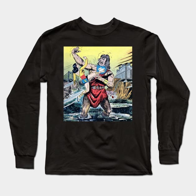 Superhero Moon Girl Battles One Eyed Monster Long Sleeve T-Shirt by Comic Dzyns